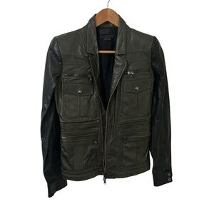 NWT Diesel Black Gold Dark Green Black Lofire Leather Jacket Size 38